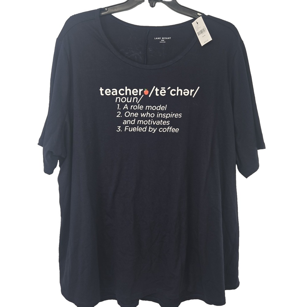 Lane Bryant Women's Plus Size 30/32 Navy TEACHER Short Sleeve Cotton T-shirt New